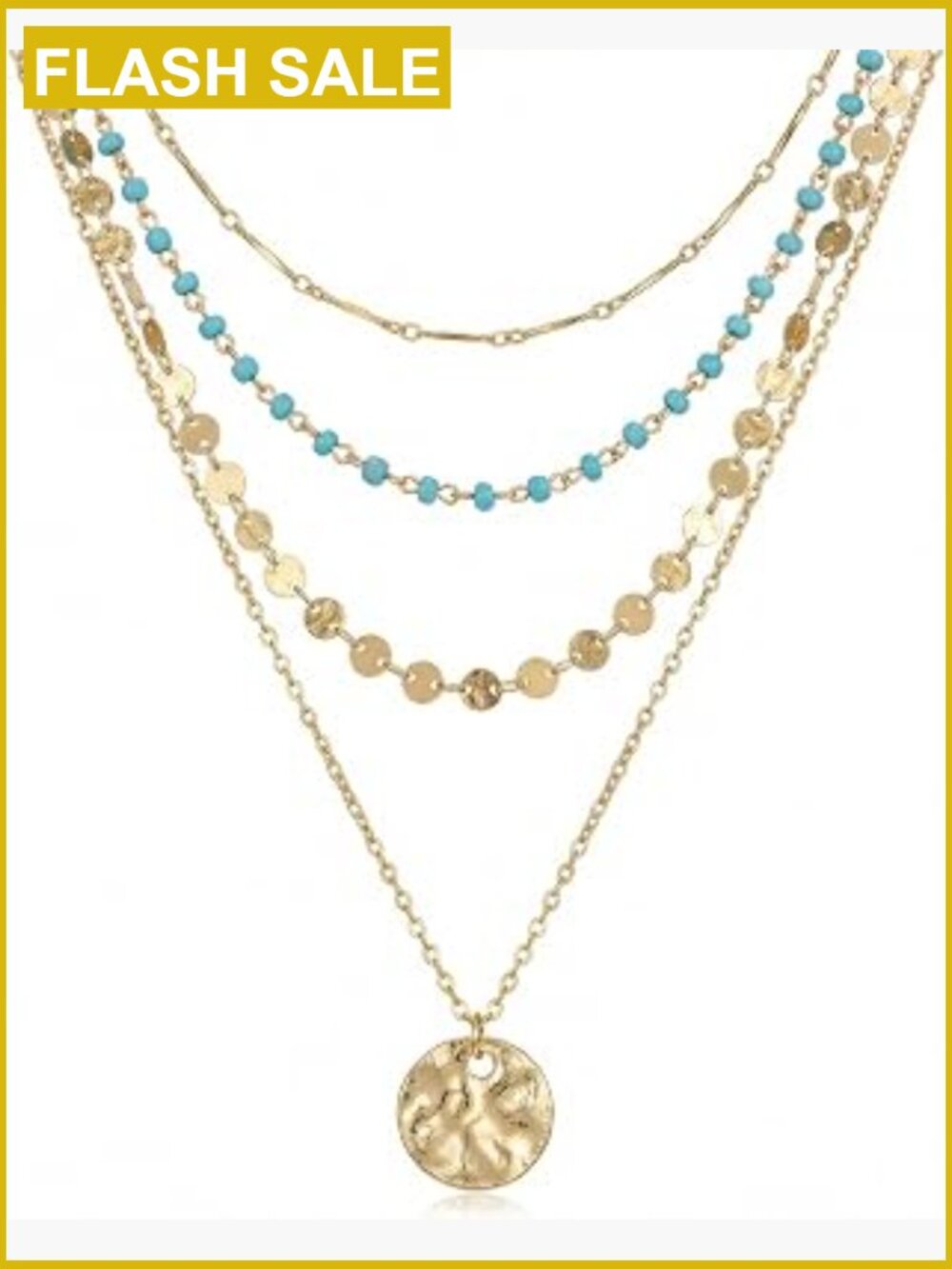 4pc Boho Layered Gold Coin Necklace Set Women Bohemian Jewelry